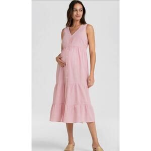 Seraphine Candy Stripe Cotton Maternity Midi Sundress Red & White Size 6